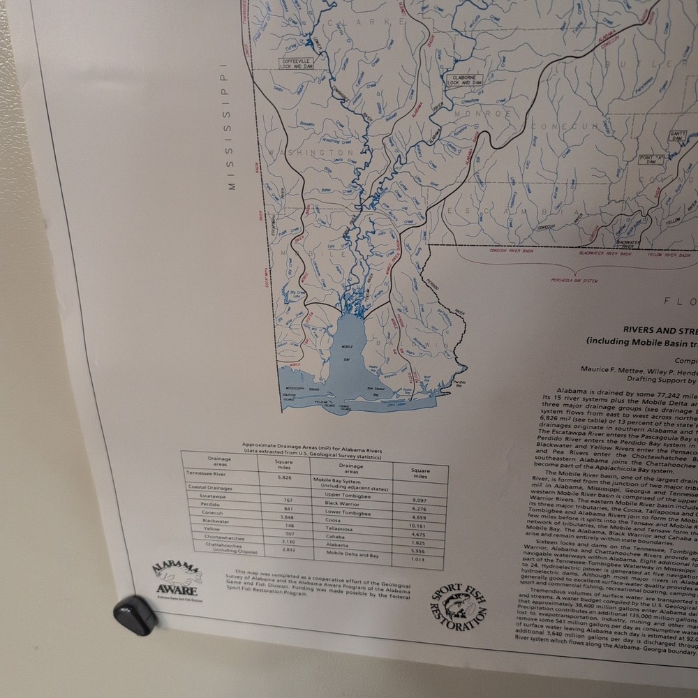 Vtg Geological Survey of Alabama Special Map 241 Rivers‎ & Streams of AL 30×22" - Picture 4 of 4